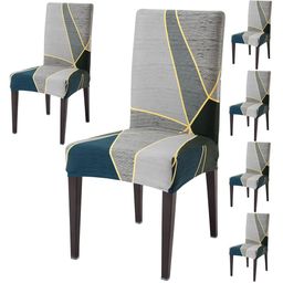 HOKIPO Green & Grey 6 Pieces Printed Stretchable Chair Covers-image-7