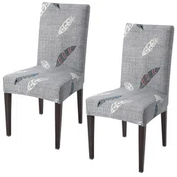 HOKIPO Grey & White 2 Pieces Printed Stretchable Chair Covers-33