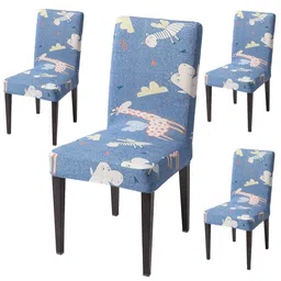 HOKIPO Blue & White 4 Pieces Printed Stretchable Chair Covers-image-99