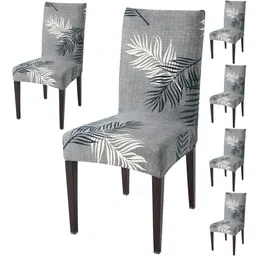 HOKIPO Grey & White 6 Pieces Printed Stretchable Chair Covers-13