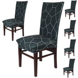 HOKIPO Grey & White 6 Pieces Printed Stretchable Chair Covers-image-105