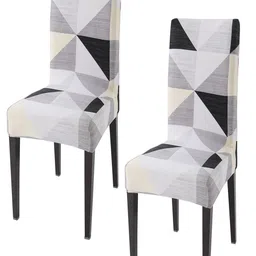HOKIPO Grey & Black 2 Pieces Printed Stretchable Chair Covers-image-97