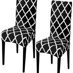 HOKIPO Black & White 2 Piece Printed Stretchable Chair Covers-99