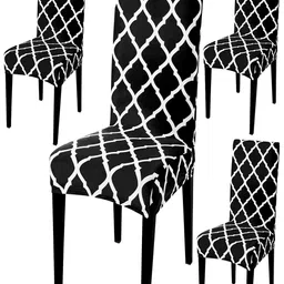 HOKIPO 4 Piece Black & White Printed Stretchable Chair Covers-10