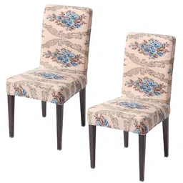 HOKIPO 2-Piece Beige & Blue Printed Stretchable Chair Covers-image-46