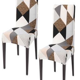 HOKIPO 2 Pieces Grey & Brown Printed Stretchable Chair Covers-image-64