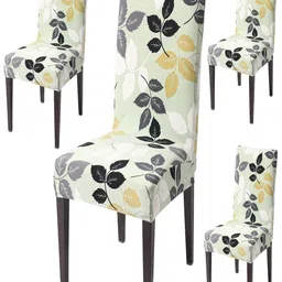 HOKIPO Green & White 4-Pieces Floral Printed Stretchable Chair Covers-16
