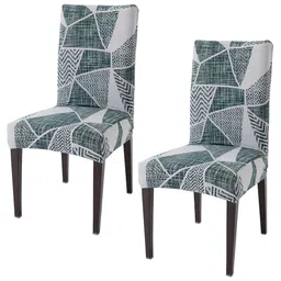 HOKIPO Grey & Green 2 Pieces Abstarct Printed Stretchable Chair Covers-4