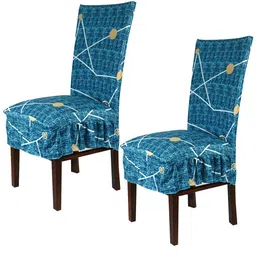 HOKIPO Blue & Yellow 2 Pieces Printed Frilled Stretchable Chair Covers-image-37