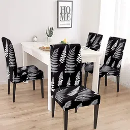 Cortina Black & White 4 Pcs Leaf Printed Super Stretchable Chair Covers-image-87