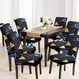 Cortina Black & Yellow 6 Pcs Geometric Printed Super Stretchable Chair Covers-image-84