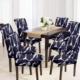 Cortina Blue & White 6 Pcs Abstract Printed Super Stretchable Chair Covers-image-63