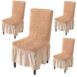 HOKIPO Beige 4 Pieces Bubble Frill Stretchable Chair Covers-image-34