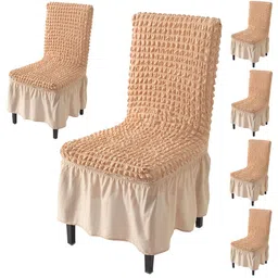 HOKIPO Beige 6 Pieces Bubble Frill Stretchable Chair Covers-image-95