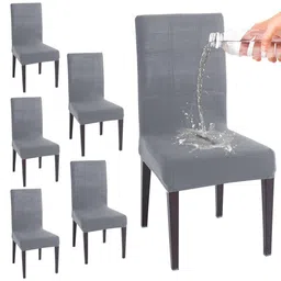 HOKIPO 6 Pcs Grey Water-Resistant Stretchable Chair Covers-16