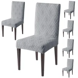 HOKIPO Grey Melange 6 Pieces Textured Jacquard Chair Covers-10