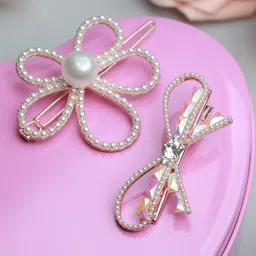 PRITA BY PRIYAASI Women Rose Gold & White Beaded Hair Accessory Set-23