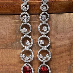ZENEME Rhodium-Plated American Diamond Studded Circular Shaped Drop Earrings-76