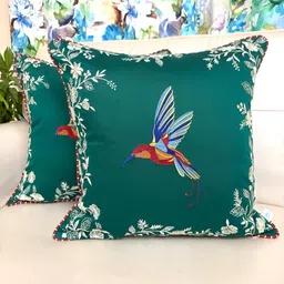 TARA- Sparkling Homes Green & Red Set of 2 Embroidered Square Cushion Covers-19