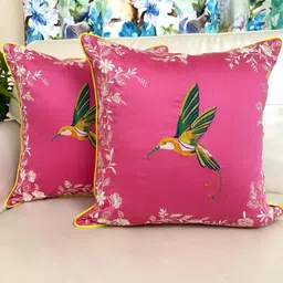 TARA- Sparkling Homes Pink & Green Set of 2 Embroidered Square Cushion Covers-65