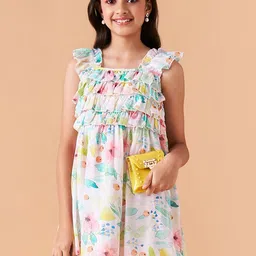 Cherry & Jerry Girls Floral Printed Square Neck Sleeveless Ruffled A-line Mini Dress-image-86