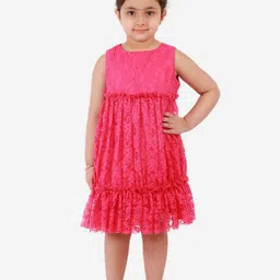 KidsDew Girls Fuchsia Net Tiered Dress-picture-15