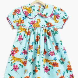 Campana Floral Print Peter Pan Collar Puff Sleeve Empire Dress-image-6