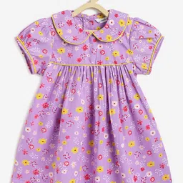 Campana Floral Print Peter Pan Collar Puff Sleeve Empire Dress-image-4
