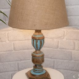Homesake Beige & Blue Rustic Distress French Trophy Frustum Table Lamp With Shade-13