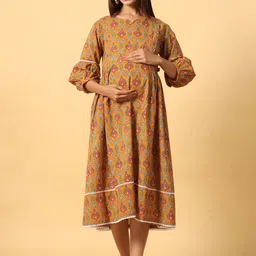 Ikk Kudi by Seerat Ethnic Motifs Printed Maternity Pure Cotton Fit & Flare dress-picture-46