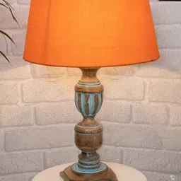 Homesake Rustic Distress Orange Solid Contemporary Frustum Table lamp with Cotton Shade-0