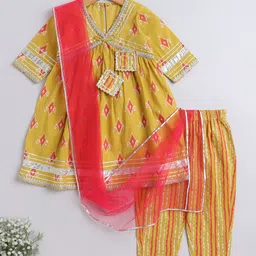 The Magic Wand Girls Ethnic Motifs Printed A-Line Pure Cotton Kurta & Trouser & Dupatta-image-85