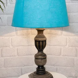 Homesake Turquoise Blue Rustic Antique French Trophy Carved Table lamp With Shade-9