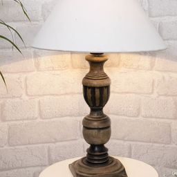 Homesake White & Black Rustic Antique French Trophy Carved Table Lamp with Cone Shade-26