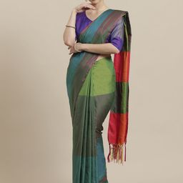 Saree mall Green & Blue Dual-Toned Colourblocked Mangalagiri Saree-image-6