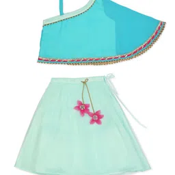 MANY FROCKS & Girls Blue & Pink Ready to Wear Lehenga-image-99