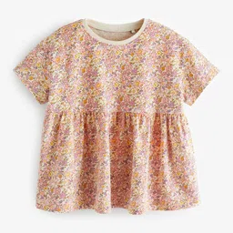 NEXT Infants Girl Floral Print Pure Cotton Peplum Top-image-65