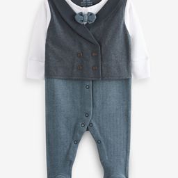 NEXT Infant Boys Pure Cotton Chevron Striped Sleepsuit with Attached Waistcoat & Bow Tie-picture-15