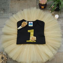 TINY MINY ME Girls Gold-Toned & Black Printed T-shirt with Skirt-image-100