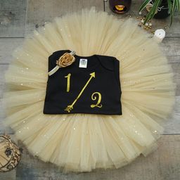 TINY MINY ME Girls Gold-Toned & Black Printed T-shirt with Skirt-image-101