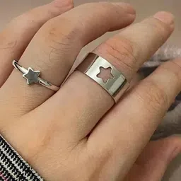 Jewels Galaxy Set Of 2 Silver-Plated Star-Themed Finger Rings-48