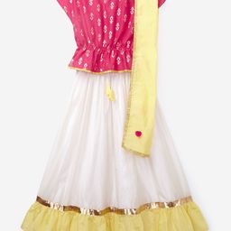 K&U Girls Pink & White Embellished Ready to Wear Lehenga & Blouse With Dupatta-image-45