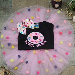 TINY MINY ME Girls Black & Pink Printed T-shirt with Skirt-image-62