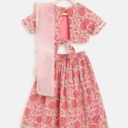 Tiber Taber Girls Pink Floral Printed Lehenga Set-picture-16
