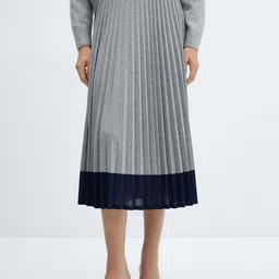 MANGO Contrast Hem Accordion Pleated Midi Skirt-image-43