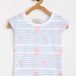 Gini and Jony Infant Girls White & Blue Jelly Fish & Stars Print Round Neck T-shirt-image-100