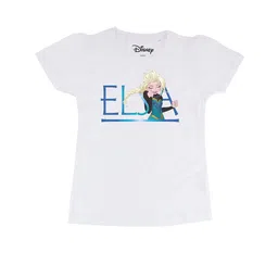 Frozen Girls White Frozen Printed Round Neck Pure Cotton T-shirt-image-2