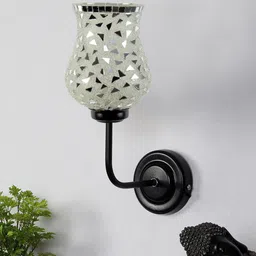 Devansh Grey Mosaic Glass Shade Wall Mounted Lamp with Iron Base-24