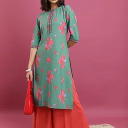 KETCH Teal Floral Printed Kurta-image-77