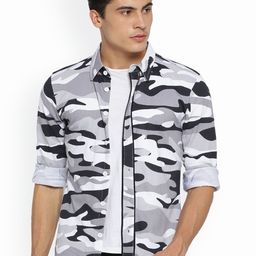 Campus Sutra Men Grey & White Regular Fit Printed Casual Shirt-image-88